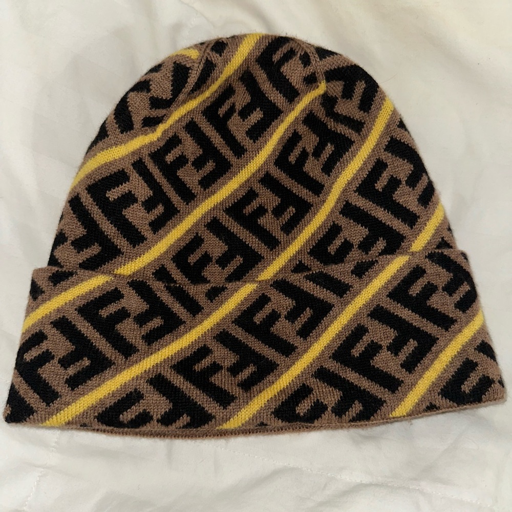Fendi Black and Gold Logo Beanie